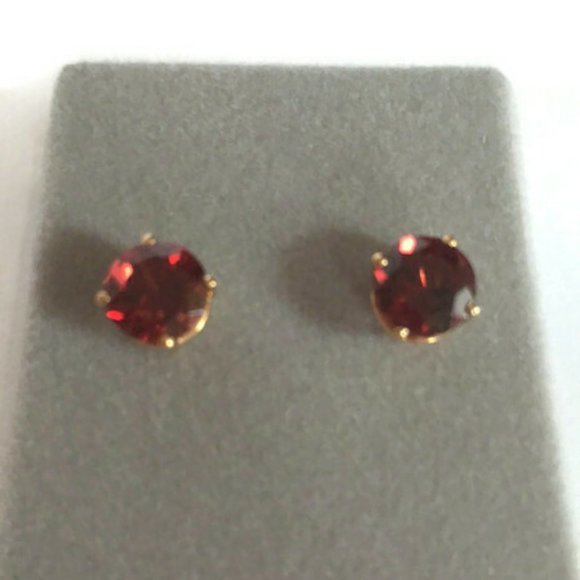 7mm Round Stud Garnet Earrings 14K Prong Set NEW - Picture 9 of 11